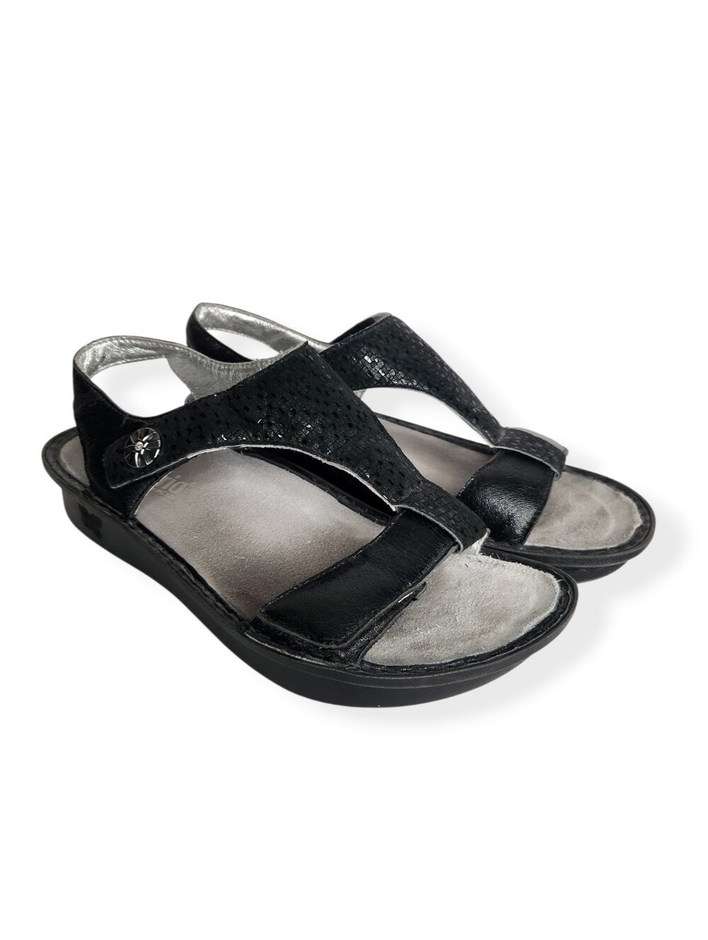 Alegria Kendra Tile Me More Women's Black Leather T-Strap Casual Sandals Size 42
